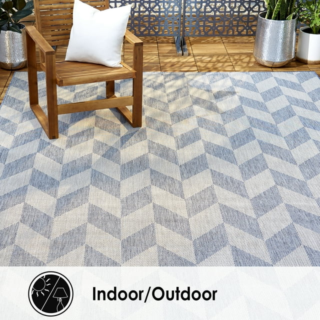 Home Dynamix Patio Country Calla Contemporary Herringbone Indoor/Outdoor Area Rug, 5'2"x7'2" Rectangle, Blue/Gray, 7 Feet