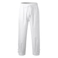 thumbnail image 4 of Men Pants Elegant Fashion Buckle Cuff Linen Pants Solid White Ankle-Length Trouser Plus Size Mens Casual Drawstring Sweatpants White S, 4 of 7