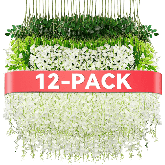 YUANSONG 12 Pack Wisteria Hanging Flowers, 3.6 Feet Fake Wisteria Garland, Artificial Silk Wisteria Vines for Wedding Arch, Party, Garden, Ceremony, Outdoor Decor (White)