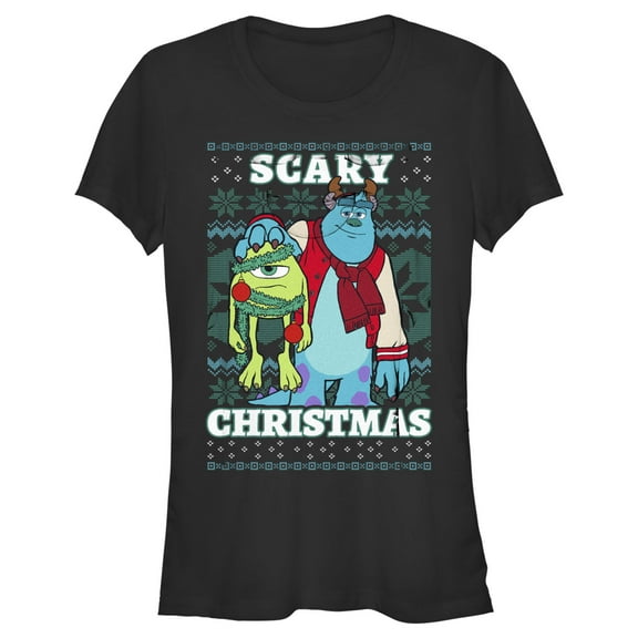 Junior's Monsters Inc Monsters Inc. Mike and Sully Scary Christmas  Graphic Tee Black 2X Large