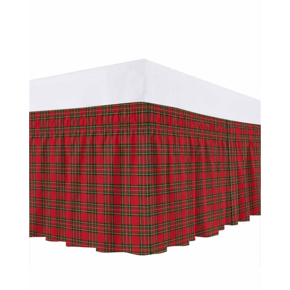 Christmas Red Bed Skirt King Size 16 Inch Drop, and Green Buffalo Plaid Wrap Around Dust Ruffle Bedskirts, Wrinkle & Fade Resistant Easy Fit Bedskirt with Adjustable Elastic