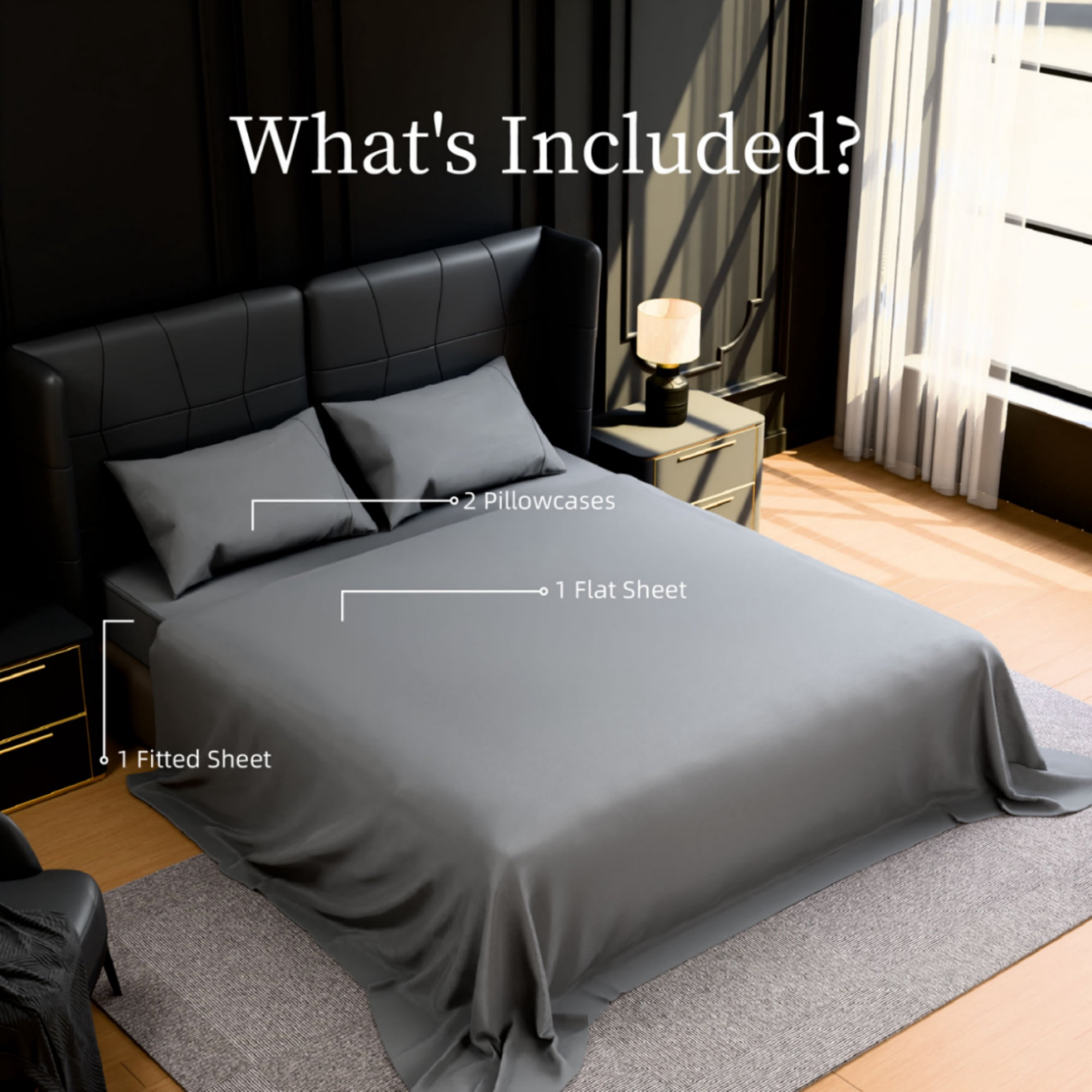 GARITIN Brushed Microfiber Full 4-Piece Bed Sheets Set, 90GSM Ultra-Soft Breathable Bedding with 2 Pillowcases, 14-Inch Deep Pocket Fitted Sheet, Shrinkage Fade Wrinkle Resistant Easy Care, Grey