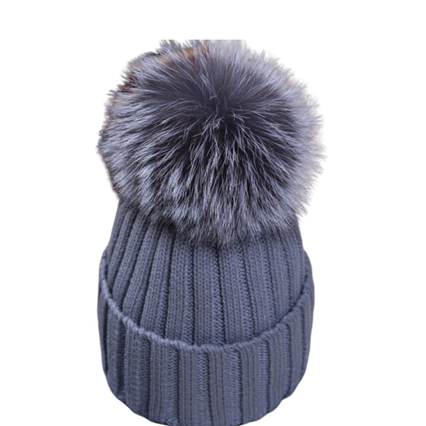 Lookwoild Lookwoild Ladies Warm Winter Beanie Large Faux Fur Pom Pom Bobble Hat Knitted Ski Cap Walmart Com Walmart Com