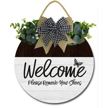 Eveokoki 12" Welcome Sign for Front Door Porch Standing Farmhouse, Plaque Wreaths Hanging Wooden Sign for Wall Decor Christmas Decoration Housewarming Gift Outdoor Indoor