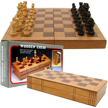 Standard Chess Boards - Wooden Book-Style Chess Board with Staunton Chessmen