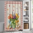 thumbnail image 6 of Spring Easter Shower Curtain Set, Waterproof Shower Curtains for Bathroom, Colorful Tulip Floral Eggs Pink Plaid Rustic Washable Fabric Bath Curtain for Bathtub Decoration with Hooks 48x72 Inches, 6 of 9