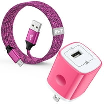 Micro USB Cable with Android Charger, Hootek 6FT USB A to micro cable High Speed Fast Charging Cable, usb cable micro with USB Wall Charger Fast Charger Adapter Plug, android charger block, Pink