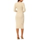 thumbnail image 3 of Vestido de suéter midi de punto ajustado con cuello en V y frente retorcido de manga larga para mujer, con abertura lateral, color beige, 3 of 6