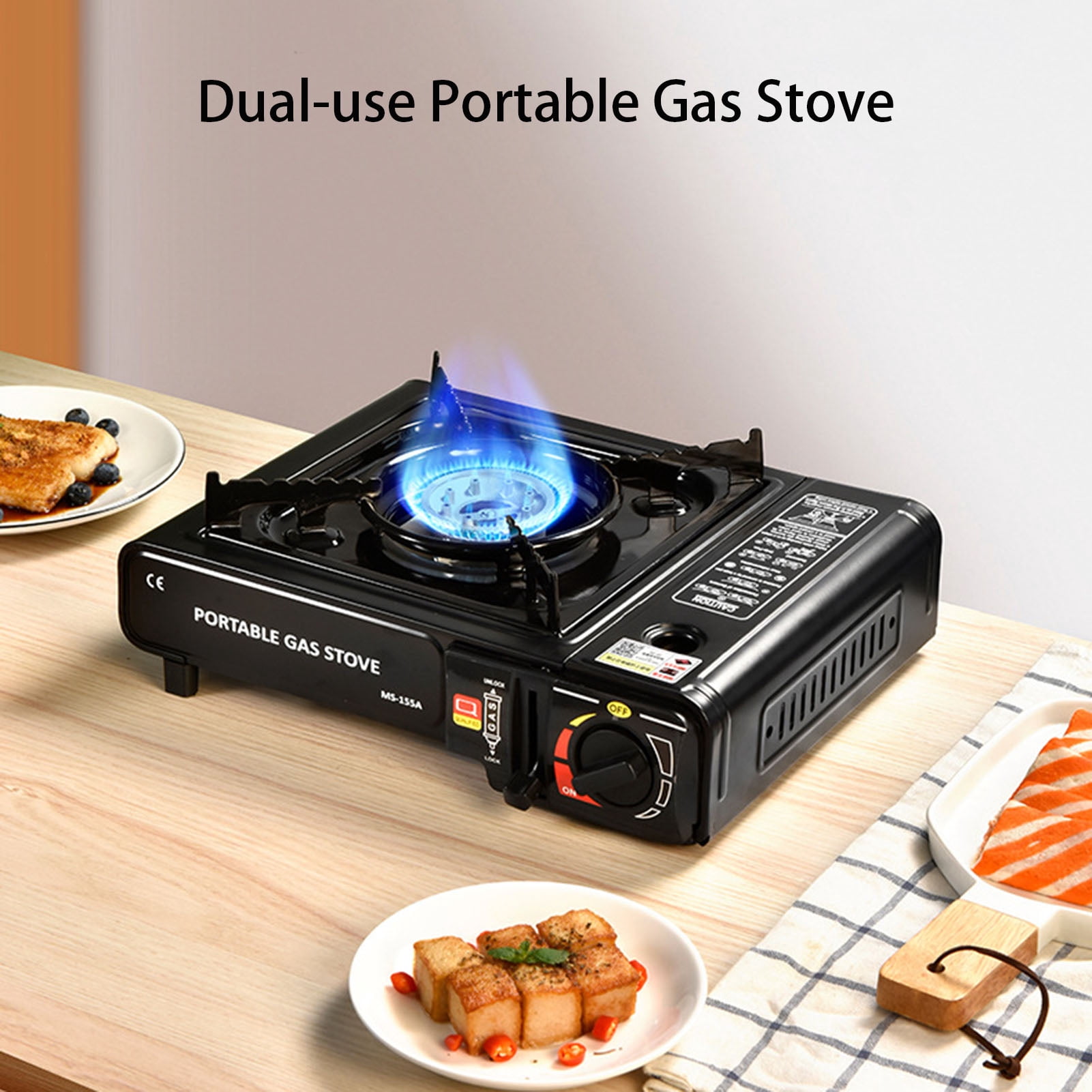 Opolski Camping Stove Automatic Ignition Large Firepower Windproof Energy Saving Alloy Dual-use Portable Gas Stove Camping Supply B