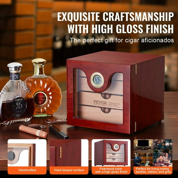 Large 100-Cigar Cedar Humidor Box with Digital Hygrometer, Humidifier & Adjustable Shelves