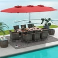thumbnail image 3 of Costway Ensemble de Salle à Manger en Osier pour Patio de 10 Pcs avec Parasol de Patio Double Face 8 Fauteuils Rouges, 3 of 9