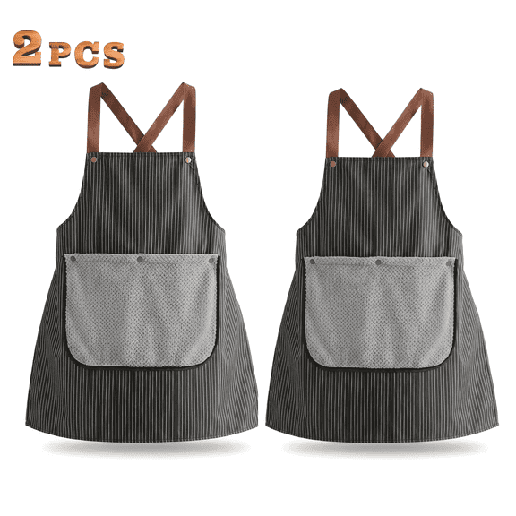 ONEKISS 2 Pcs Unisex Aprons - Waterproof Oil-Proof, Heavy Duty, Multi-Pocket with Removable Towel, Adjustable for Kitchen & Daily Use