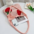 thumbnail image 5 of Cute Strawberry Pattern Tote Bag Crochet Tote Bag Shoulder Bag Handbags Knitting Bag Aesthetic Handmade Weaving, 5 of 7