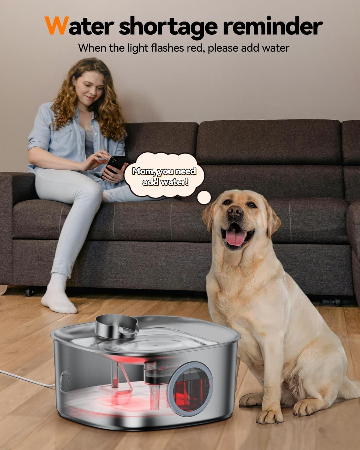 Large Capacity 11L/2.8Gal Stainless Steel Pet Water Fountain with Visible Window, LED Light & Ultra-Quiet Automatic Dispenser for Dogs and Multi-Pet Households
