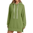 thumbnail image 4 of Plus Size Long Women's Fashion Hoodie with Pockets | Comfy Fleece Sweatshirt, High-Low Hem Pullover, Casual Loose Fit，Work & Travel & Everyday Wear Outfits，Fall Winter Clothes, Army Green, XXL, 4 of 6