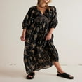 thumbnail image 3 of PENGXIANG Robe Bohème Florale pour Femmes Col en V Taille Froncée Longue Robe Fluide, 3 of 5