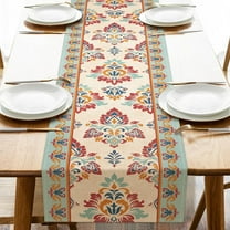 Boho Teal Dining Table Runner, Bohemian Burlap Kitchen Decoration, Vintage Indoor Outdoor Home Decor Party Supply 13.8 x 71 Inches