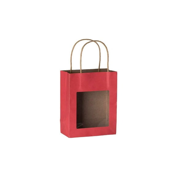 Red Kraft Paper Bag With Window 20 Pack 7.75"X 6.25"X 3"