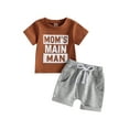thumbnail image 1 of Inevnen Infant Boy Summer Clothes Suits Letter Print Short Sleeve Crew Neck T-Shirts and Elastic Waist Shorts 2Pcs Set, 1 of 8