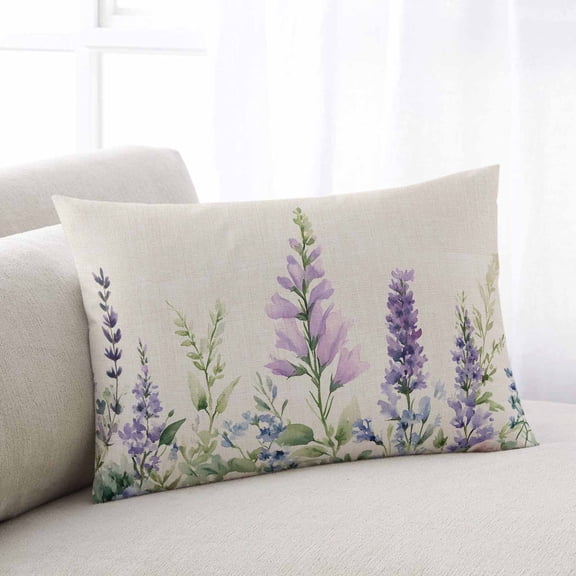 Purple Lavender King Size Pillow Cover, Pillowcase Protectors with Zipper, Breathable Decorative Throw Pillow Case Cover, Botanical Blossom Motif Leaves Spring Pillow Shams for Couch Sofa 20x36Inch