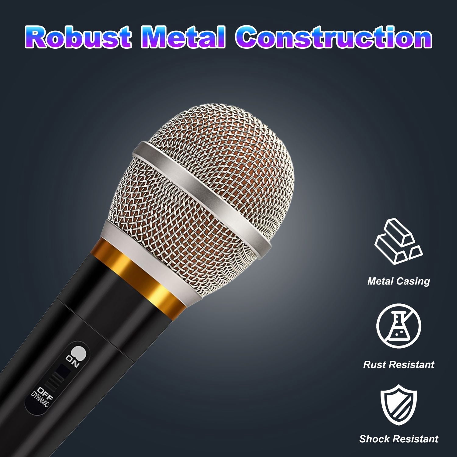 Handheld Dynamic Microphone, Wired XLR Microphone with On/Off Switch 13ft Detachable XLR Cable Professional Studio & Live Performance Cardioid Mic for for Karaoke Vocals Podcasting Recording