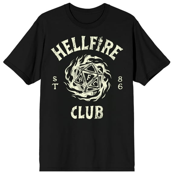 Stranger Things Hellfire Club Flaming Die on Black Short Sleeve Adult T-Shirt-3XL