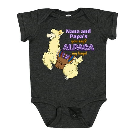 

Inktastic Nana and Papa s You Say ALPACA My Bags with Jumping Alpaca Gift Baby Boy or Baby Girl Bodysuit