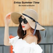 BCOOSS Summer Sun Hat for Women Wide Brim Sun Protection Women Straw Hat for Beach and Fishing, Khaki