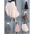 thumbnail image 3 of Gureui Women Elegant Tutu Swing Skirts Solid Color Multilayer Tulle Pleated Elastic High Waist Mesh Long Formal Wedding Party A-Line Midi Skirt, 3 of 5