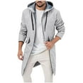 thumbnail image 4 of guisaled Men's Trench Coat Fall Winter Hooded Wool Trendy Pea Coat Zipper Long Sleeve Solid Color Casual Waterproof Overcoats, 4 of 6