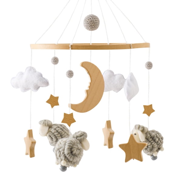 Móvil de Cuna para Bebé, Móvil de Madera de Fieltro, Cuna para Bebé, Decoración de Regalo para Recién Nacidos, Regalo para Recién Nacidos, Cuna para Bebés y Niñas, Campanas de Viento Colgantes para C
