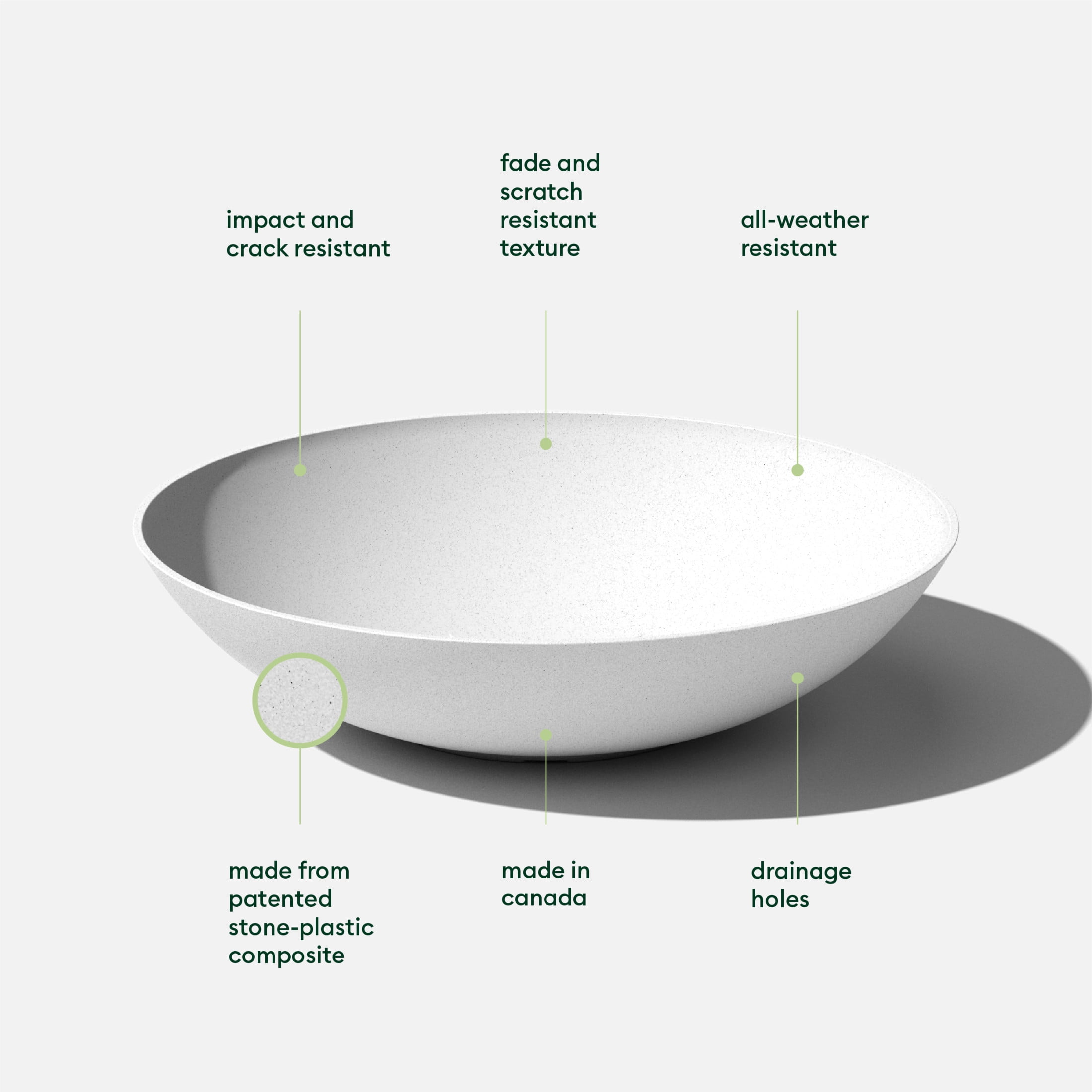 Veradek Mason Series Lane Bowl 32" Plastic-Stone Planter - White