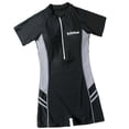 thumbnail image 1 of Traje de baño de manga corta para mujer, con cremallera, ideal para la playa o para actividades deportivas. negro gris, 1 of 9