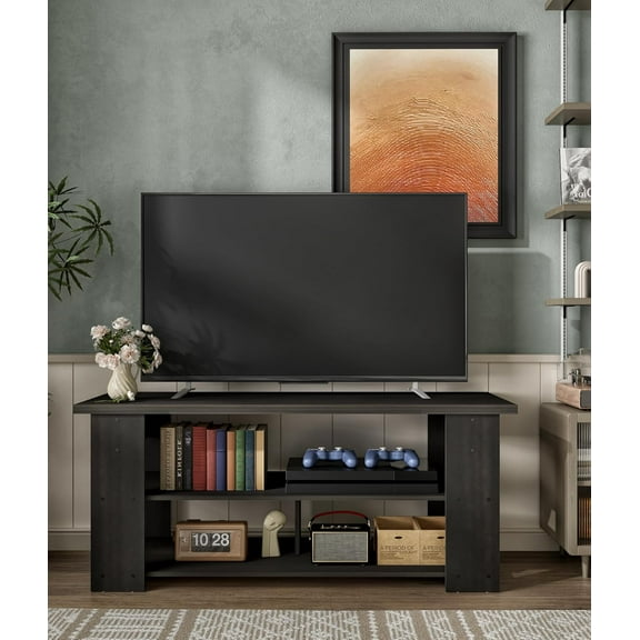 Three-Tiers Bedroom TV Stand with Storage, Open Shelves Wood TV Entertainment Center for TVs Up to 55", 55 Inch TV Stand for Living Room, Bedroom