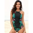 thumbnail image 5 of Dokotoo Women's Black 2 Pieces Swimsuit Floral Print High Neck Swimwear Set Tankini Tops with Short Size Medium US 8-10, 5 of 6