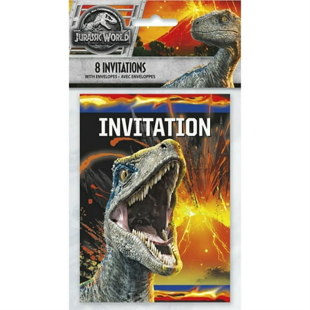 Jurassic World Birthday Invitation Cards & Envelopes, Set of 8