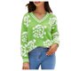 thumbnail image 2 of ICHUANYI Liquidación Moda Mujer Casual Tejer Manga Larga Impresión V-Cuello Tops Blusa Camiseta ICHUANYI WER202308232453, 2 of 6