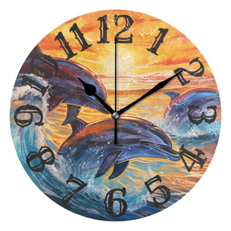 Dolphins Waves Sunlight Sea 10 inch Wall Clocks Non Ticking Easy to Read Battery Decorative for Home Bathroom Kitchen Bedroom Living Room