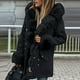 thumbnail image 3 of Chaqueta acolchada de algodón con cuello de piel desmontable, parka con capucha, abrigo cálido acolchado de algodón para mujer, chaqueta de abrigo de moda con cremallera, 3 of 5