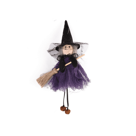 3 Pieces Halloween Decorations Includes Purple, Orange and Green Scary Witch Hanging Ghost Decor Flying Broom Witch Dolls Halloween Party Decorations Haunted House Hangings