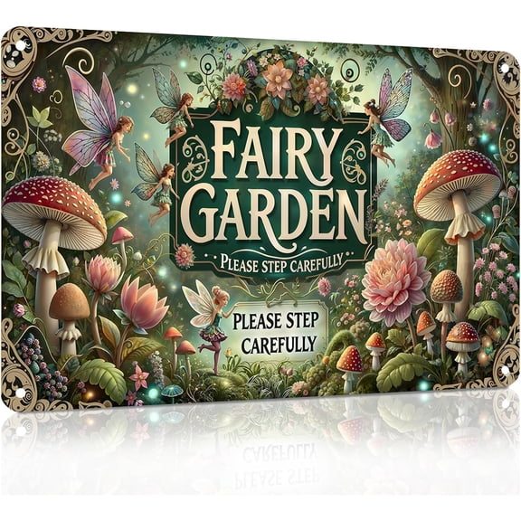 Vintage Fairy Garden Metal Sign Retro Gardening Tin Plate Wall Decor 8x12 Inch