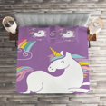 thumbnail image 2 of Ambesonne Unicorn Quilted Coverlet 3 Pcs, Purple Rainbow, King Size, Lavender White, 2 of 2