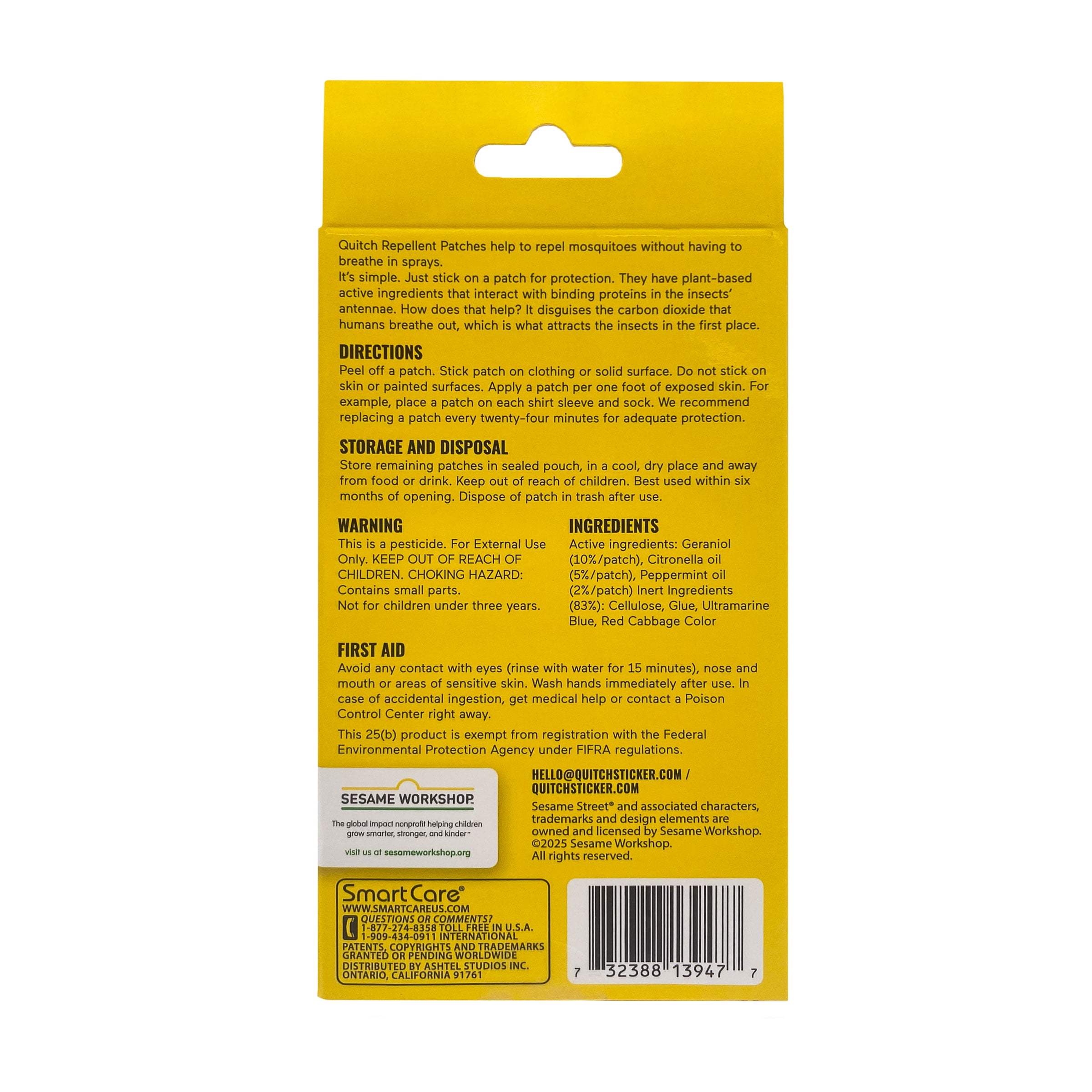 (2 pack) Quitch Sesame Street Bug Repellent Patch with Geraniol, No-Spray Plant Based Repellant Patches, 48 Count