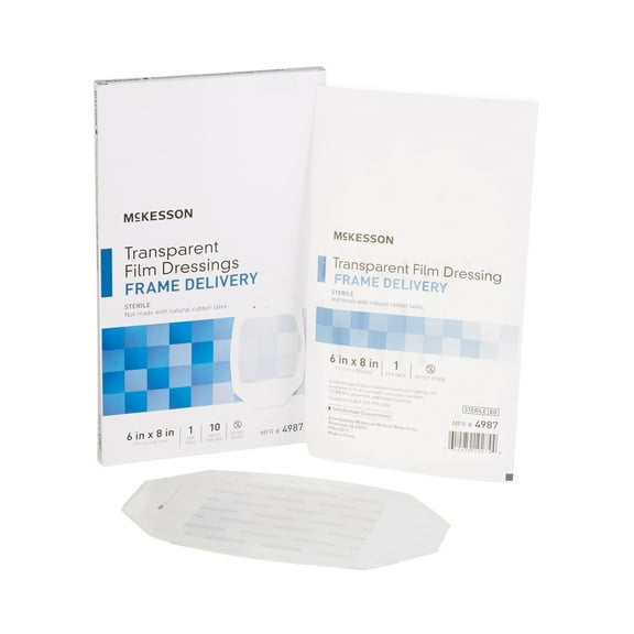McKesson Transparent Film Dressing - Adhesive Frame Delivery, 6 in x 8 in, 10 Count, 1 Pack