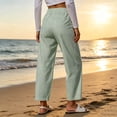 thumbnail image 5 of Bzdzmqm Women Straight Leg Striped Casual Pants Loose Drawstring Elastic Waist Ankle Length Beach Trousers Summer Lounge Wear, Green M, 5 of 8