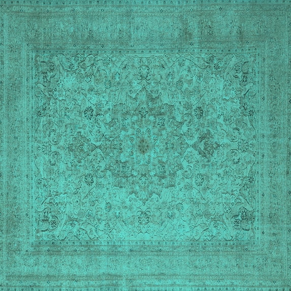 Ahgly Company Machine Washable Indoor Square Oriental Turquoise Blue Industrial Area Rugs, 4' Square