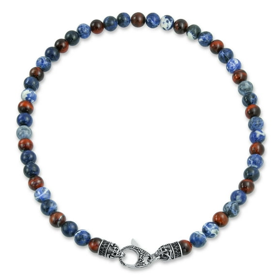 Bling Jewelry Unisex Bali Gemstone Sodalite Tiger Eye Bead Strand Necklace Men