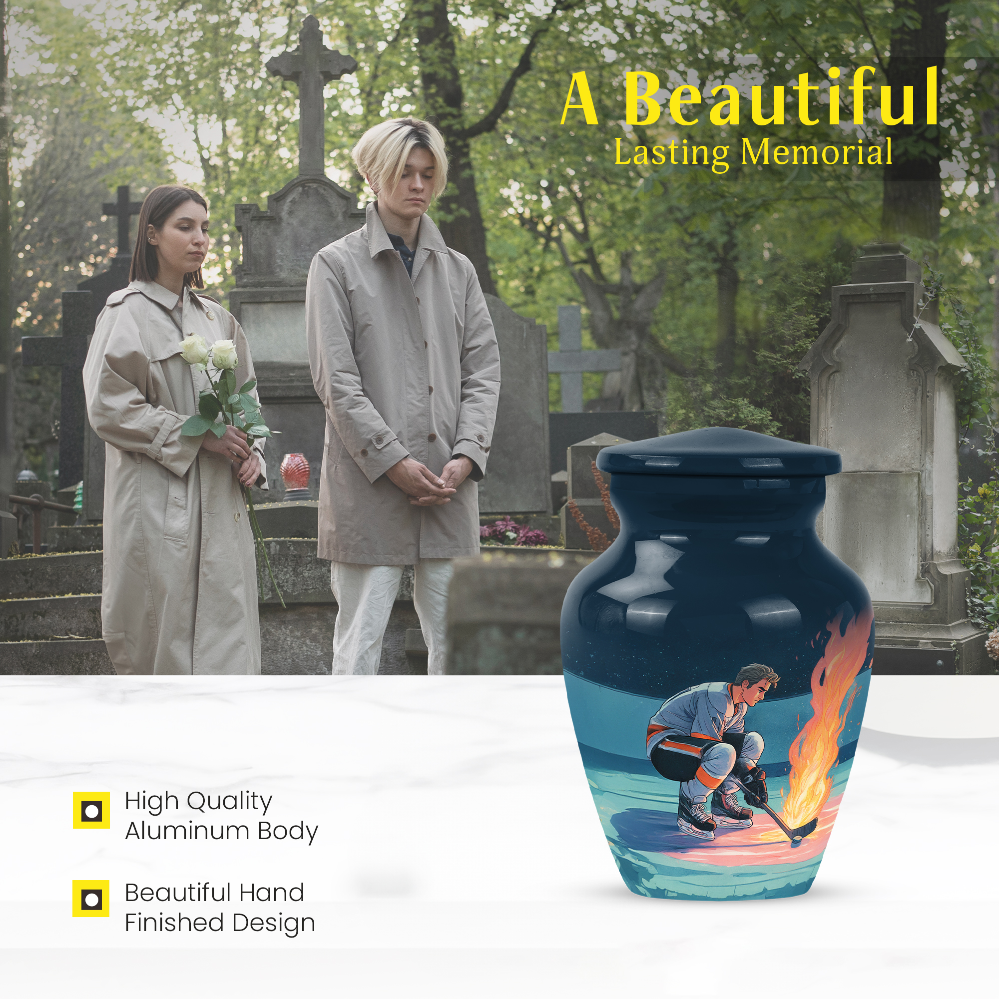 MUKTIVE Ice Hockey Urn for Ashes for Adult, Blue Keepsake Urn for Ashes Adult Human, Urn for Women & Men Player, 3 Inch Small Miniature Urn for Male & Female