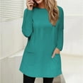 thumbnail image 3 of ATOYSOY Women's Solid Color Pullover Spring Casual Blouse Dressy Tunic Fashion Workout Crew Neck Sweatshirts Long Sleeve Shirts Winter Loose Tops with Pockets Green XL, 3 of 5