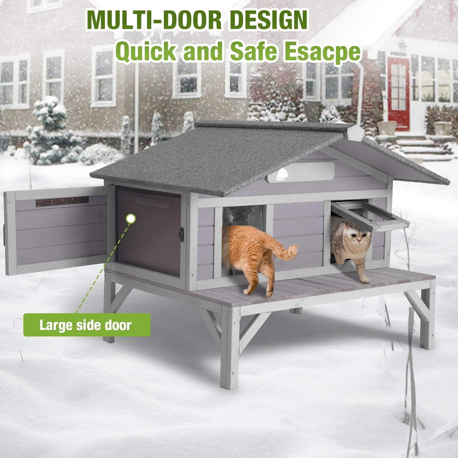 Aivituvin Heated Outdoor Cat House Weatherproof Large Cat Shelter with 100% Insulated Liner for Multiple Cats, Cat Houses for Indoor Cats Gray